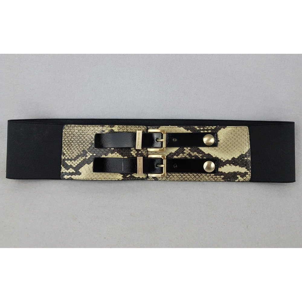 Michael Kors Womens Vintage Snake Print Elastic Cinch Waist Belt Black Gold M